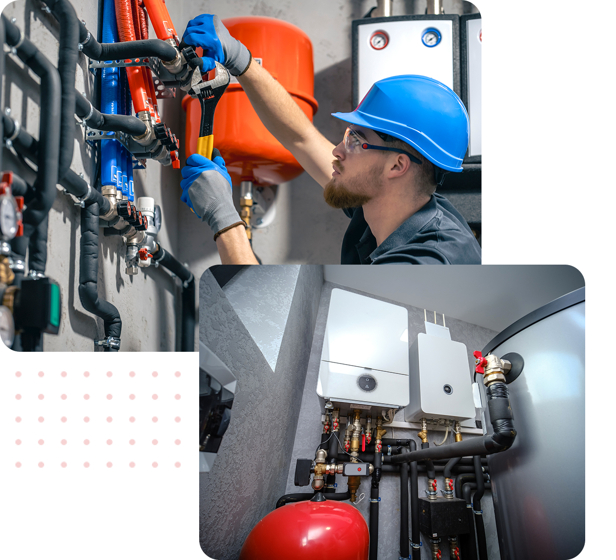 Plumber working on heating system pipes