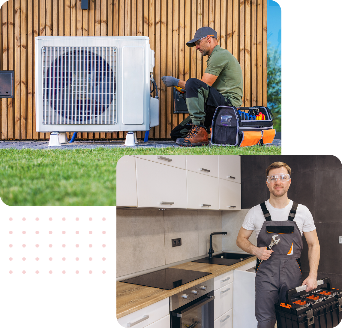 Professional repairmen in different settings